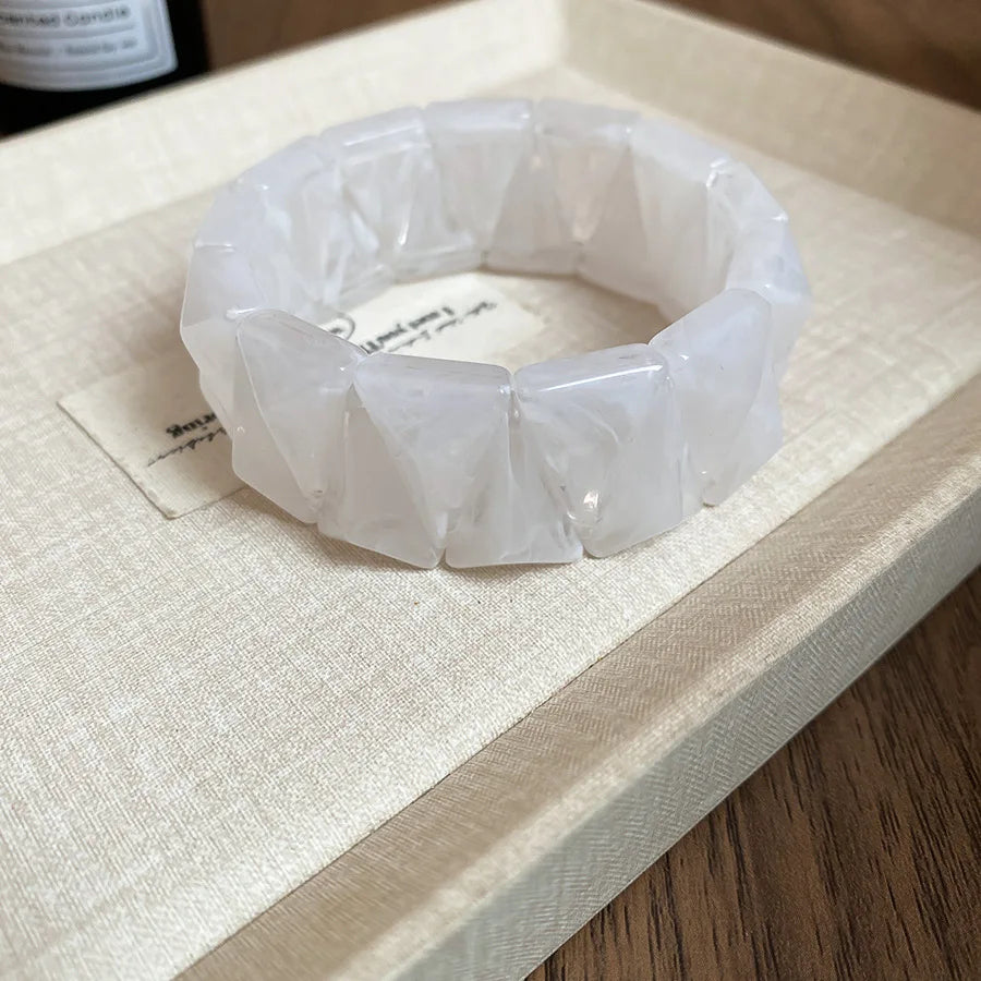 Acrylic Smudging Bangles for Women Unique Design Geometric Oval Elastic Stretch Bracelets Wide Bangles Jewelry Party Gifts