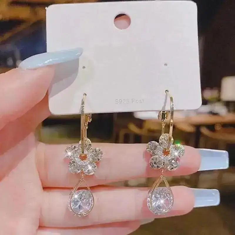Silver Needle Fashion Purple Crystal Heart Drop Earrings For Women Jewelry 2025 Trending New Luxury Women's Earrings