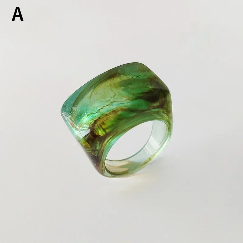 Fashion Creative Resin Acrylic Ring Vintage Simple Geometric Square Finger Rings for Women Jewelry