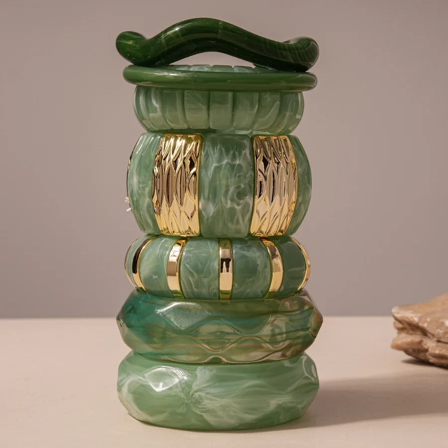 Green Irregular Square Round Wide Bracelets Vintage Resin Acrylic Smudging Bangles Bracelets for Women Girl Jewelry Gifts