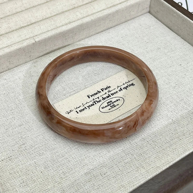 Vintage Bohemian Geometric Wide Resin Bracelet Brown Large Irregular Chunky Bangle Jewelry Gifts for Women Girls