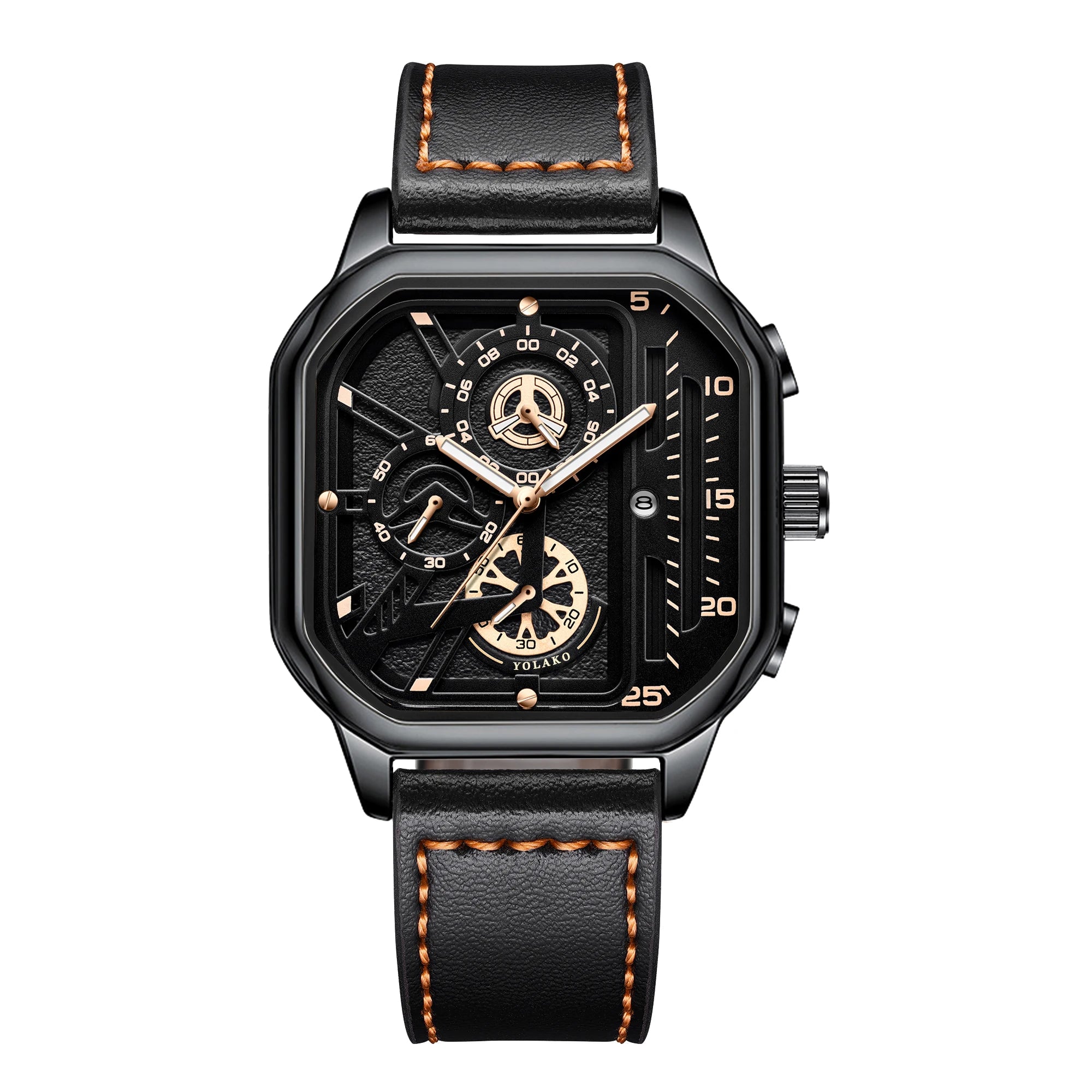 Luxury Big Dial Men Square Watch Casual PU Leather Strap Men Sports Watches