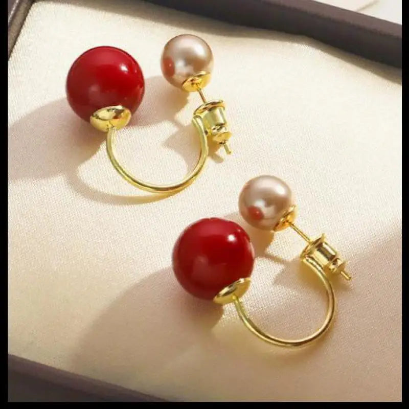 925 Silver Needle Vintage Brown Pearl Earrings For Women Jewelry 2025 Trending New Luxury Women's Red Ball Earrings gifts