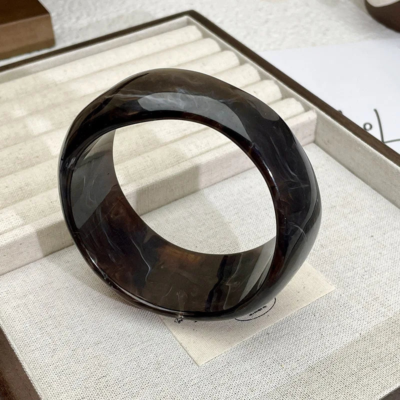 Vintage Bohemian Geometric Wide Resin Bracelet Brown Large Irregular Chunky Bangle Jewelry Gifts for Women Girls
