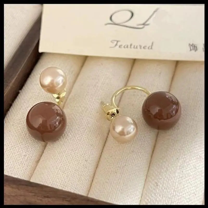 925 Silver Needle Vintage Brown Pearl Earrings For Women Jewelry 2025 Trending New Luxury Women's Red Ball Earrings gifts