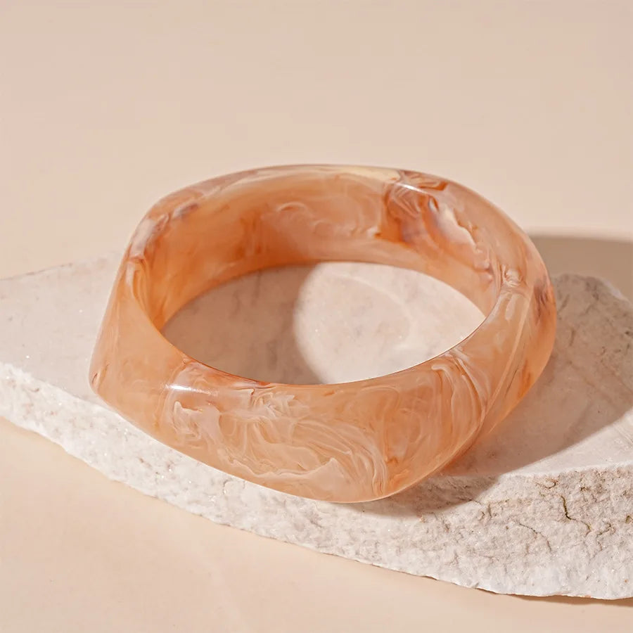 Vintage Smudging Bangle Geometric Wide Chunky Bracelets for Women Personality Acrylic Bracelet Hand Jewelry