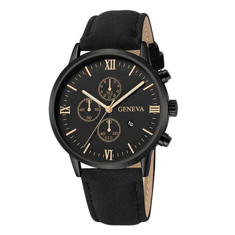 1/3PCS Men's Watch Casual Leather Band Analog Quartz Watches with Calendar
