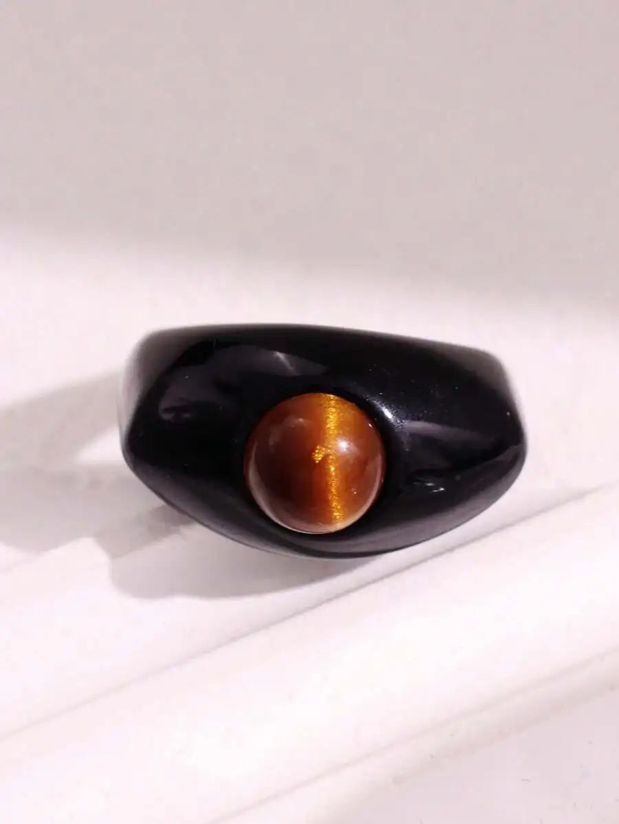 Vintage Wide Large Chunky Rings for Women Crystal Resin Autumn Winter Geometric Irregular Stacking Wear Jewelry New