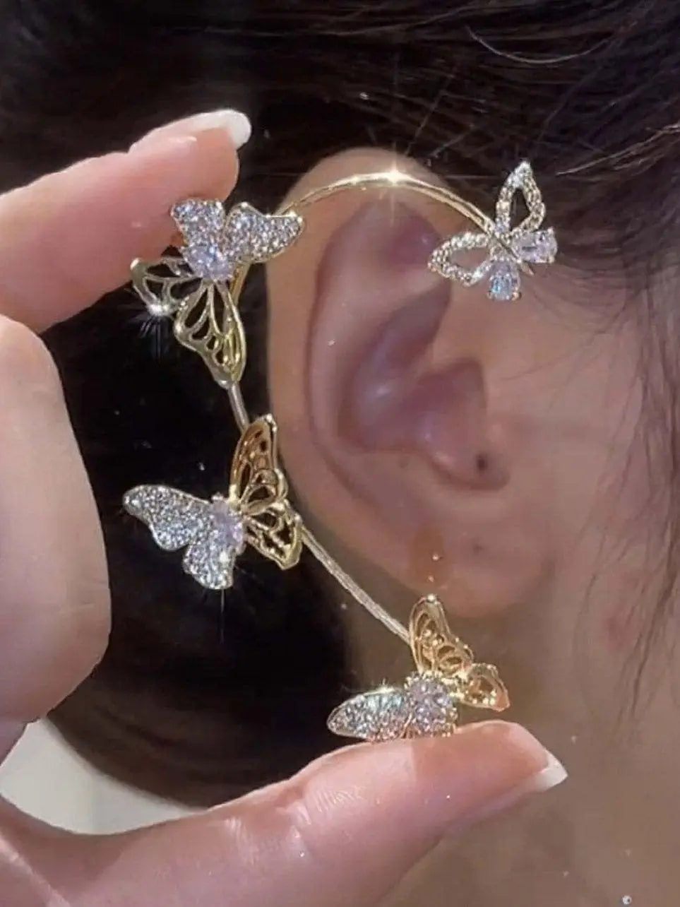 Gold Color Ear Bone Clip For Women Sweet Exquisite Sparkling Crystal Star Ear Cuff Clip Earring Wedding Jewelry Accessories Gift