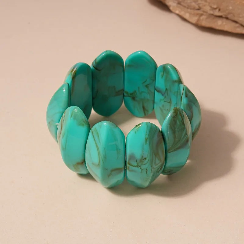 Bohemian Acrylic Resin Blue Turquoise Smudging Bangles for Women Geometric Wide Cuff Bangle Bracelets Party Jewelry Pulseras