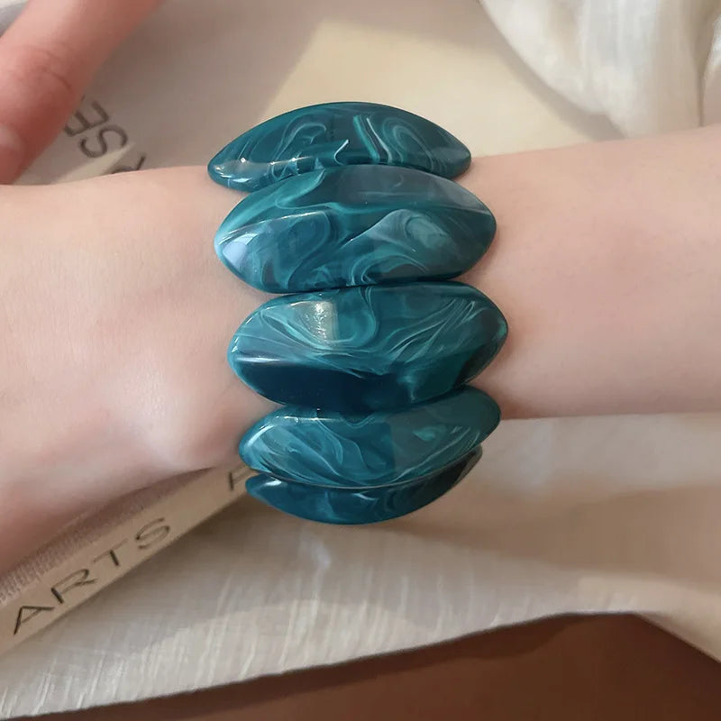 Acrylic Smudging Bangles for Women Unique Design Geometric Oval Elastic Stretch Bracelets Wide Bangles Jewelry Party Gifts