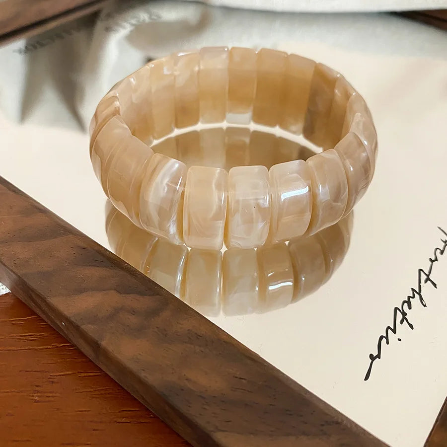 Acrylic Smudging Bangles for Women Unique Design Geometric Oval Elastic Stretch Bracelets Wide Bangles Jewelry Party Gifts