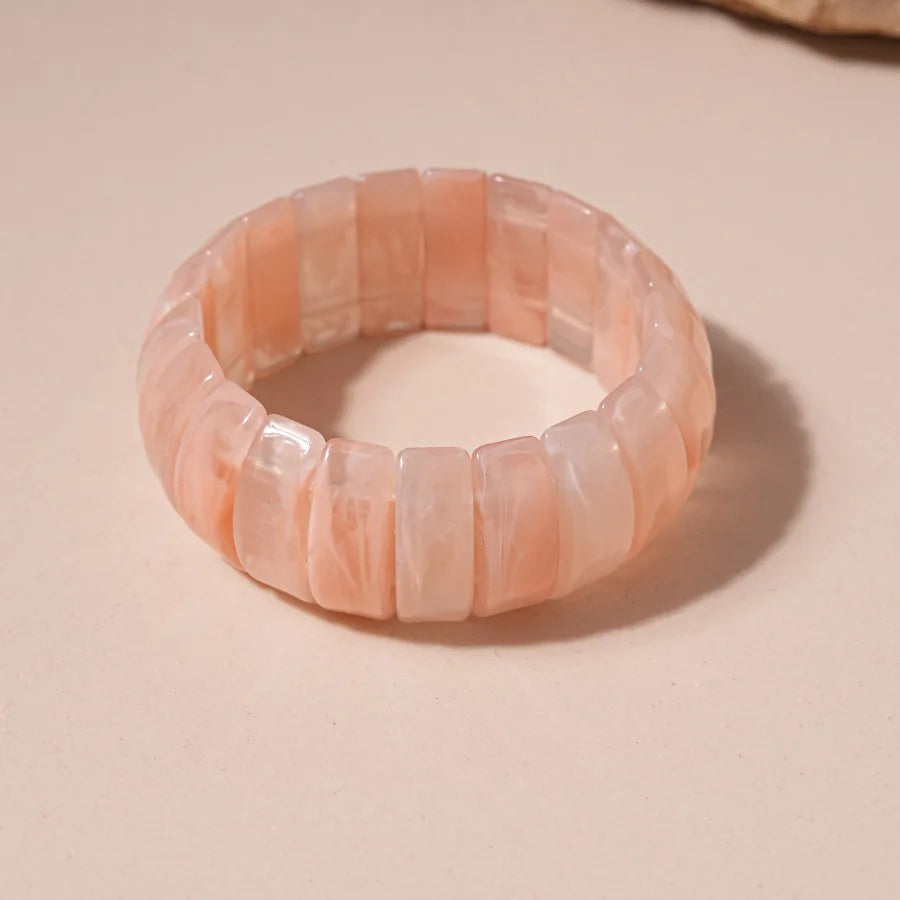 Pink Acrylic Resin Smudging Bangles for Women Girls Smooth Irregular Geometric Square Elastic Bracelets Wristband Jewelry