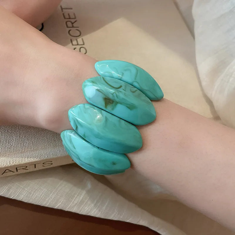 Acrylic Smudging Bangles for Women Unique Design Geometric Oval Elastic Stretch Bracelets Wide Bangles Jewelry Party Gifts