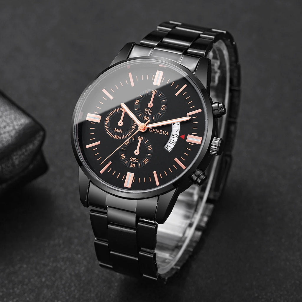 2PCS/Set Fashion Men Business Watches Male Calendar Quartz Watch Bracelet Set Relogio Masculino