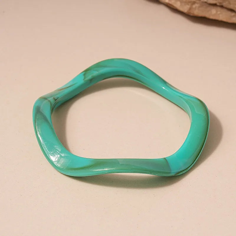 Bohemian Acrylic Resin Blue Turquoise Smudging Bangles for Women Geometric Wide Cuff Bangle Bracelets Party Jewelry Pulseras