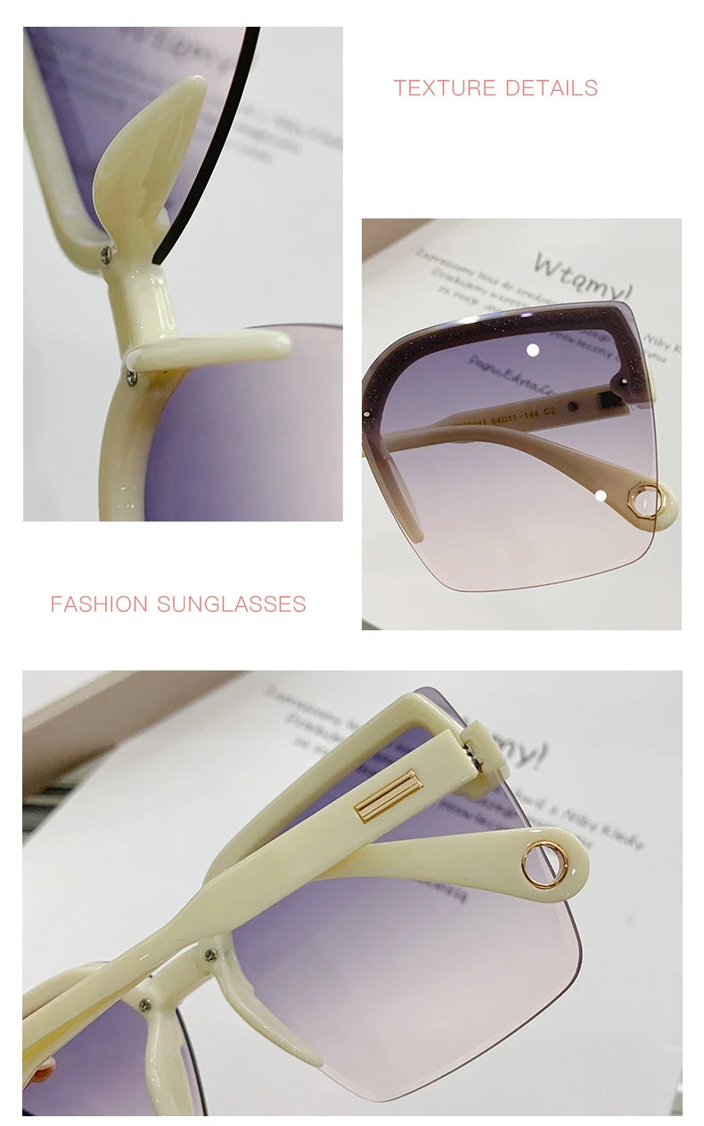 Oversized Sunglasses Man Woman Fashion Rimless Vintage Square Sun Glasses Eyewear Luxury Brand Design UV400 Female Shades