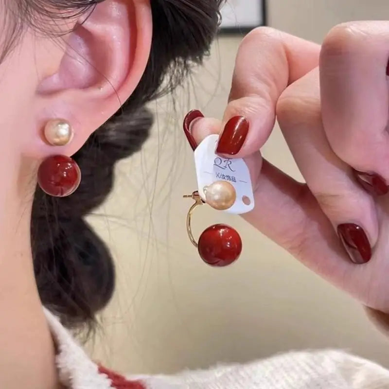 925 Silver Needle Vintage Brown Pearl Earrings For Women Jewelry 2025 Trending New Luxury Women's Red Ball Earrings gifts