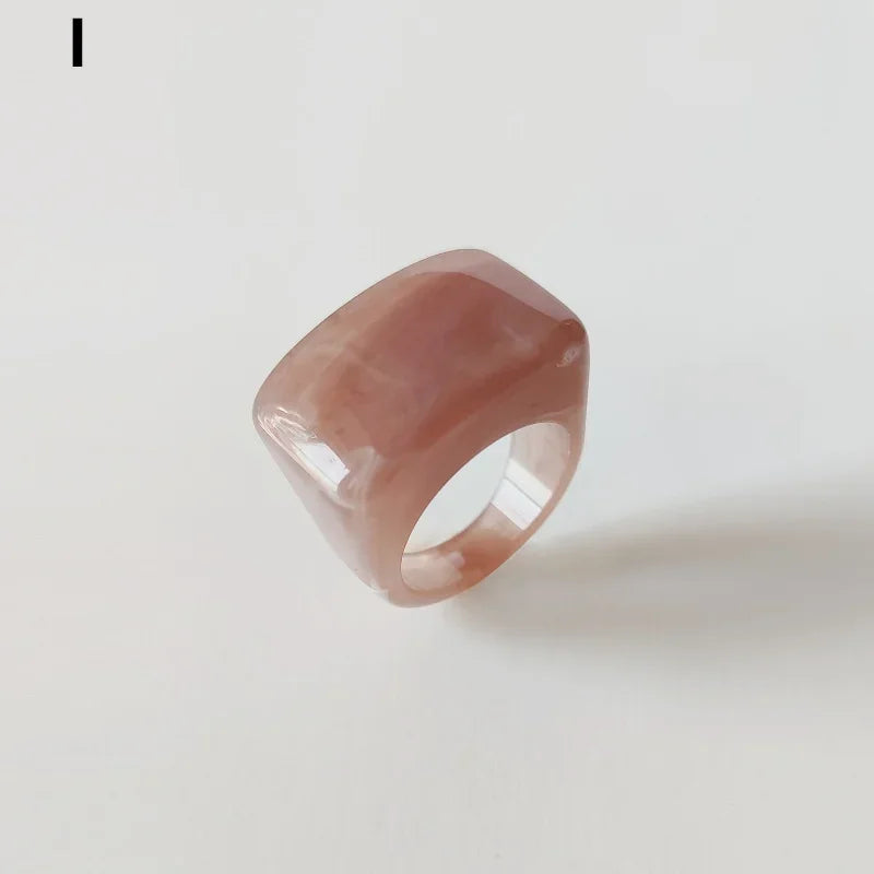Fashion Creative Resin Acrylic Ring Vintage Simple Geometric Square Finger Rings for Women Jewelry