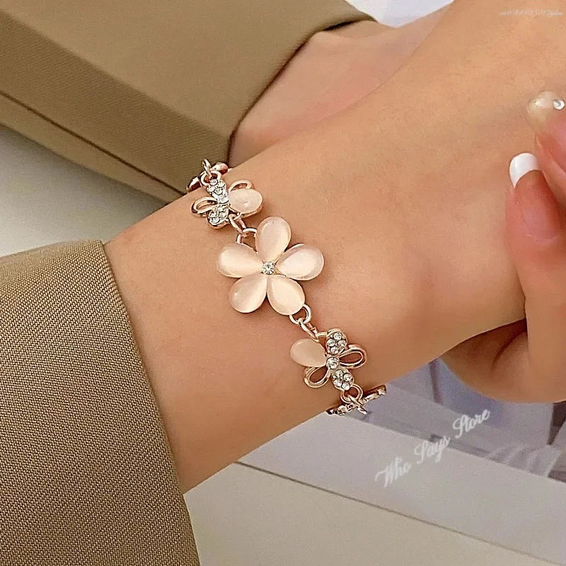 Fashion Flower Bracelet Crystals Chain for Woman Stainless Steel Bracelet for Women Jewelry