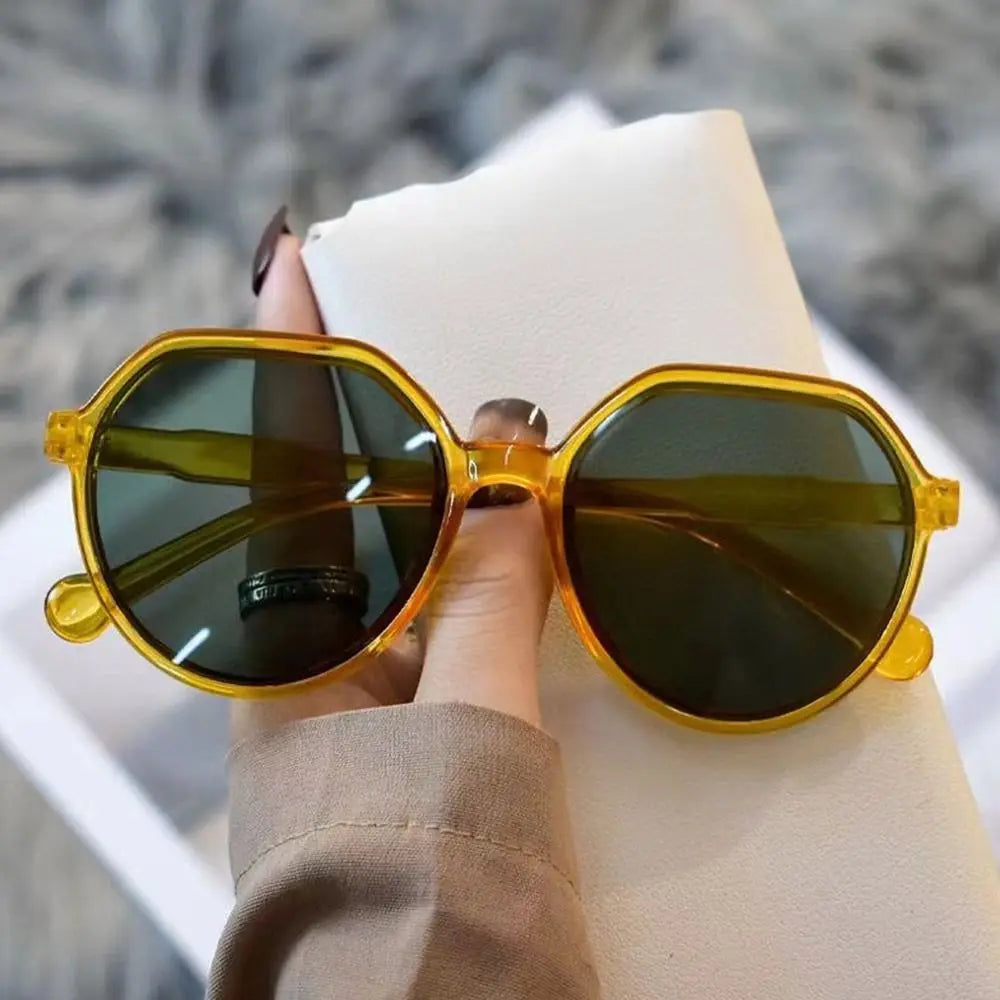 Trendy Jelly Women's Sunglasses Unique Popular Round Frame Sun Glasses Beige UV Protection Eyewear for Women & Men