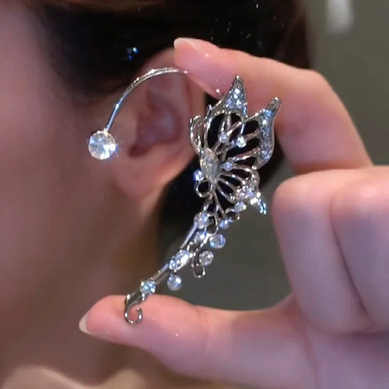 Gold Color Ear Bone Clip For Women Sweet Exquisite Sparkling Crystal Star Ear Cuff Clip Earring Wedding Jewelry Accessories Gift