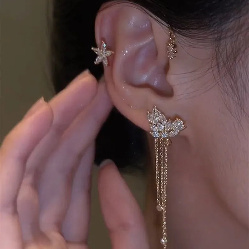 Gold Color Ear Bone Clip For Women Sweet Exquisite Sparkling Crystal Star Ear Cuff Clip Earring Wedding Jewelry Accessories Gift