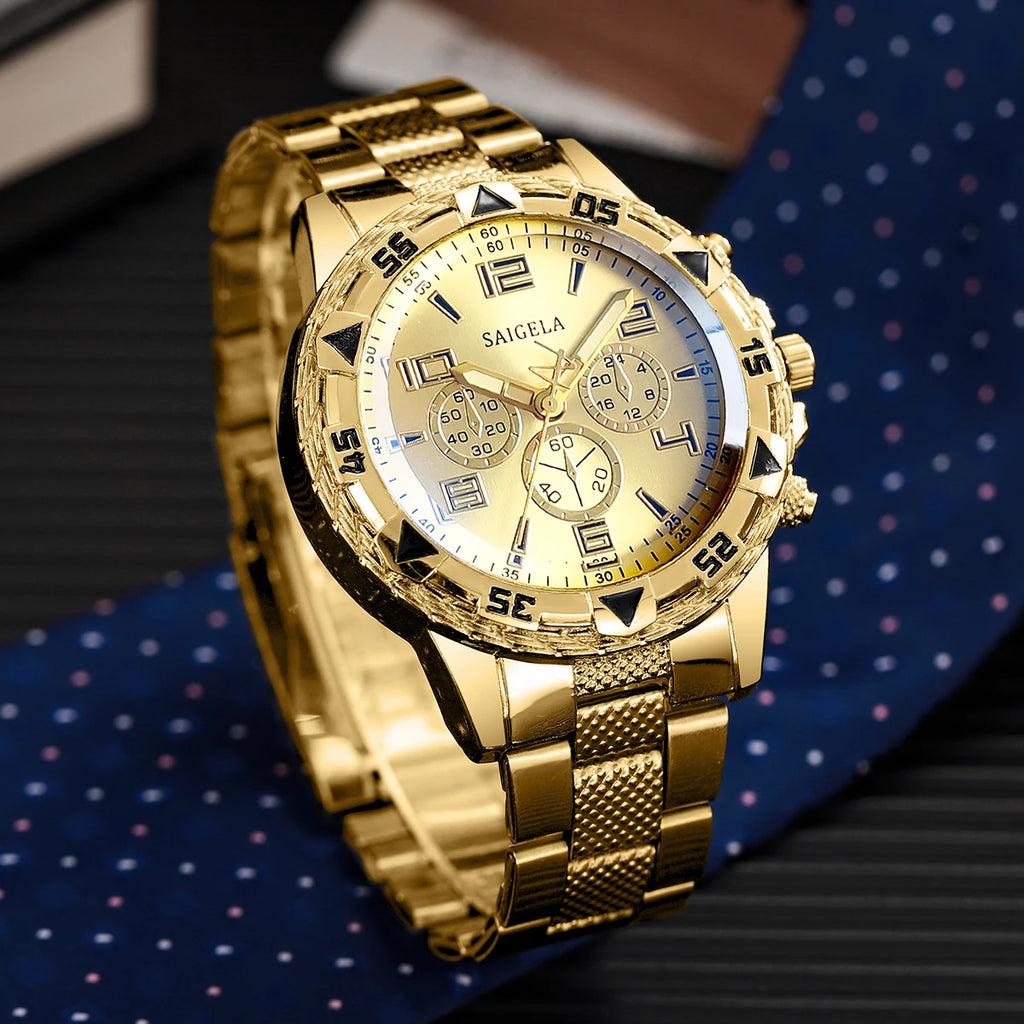 Men Business Watches Fashion Arabic Dial Gold Steel Band Male's Quartz Watch