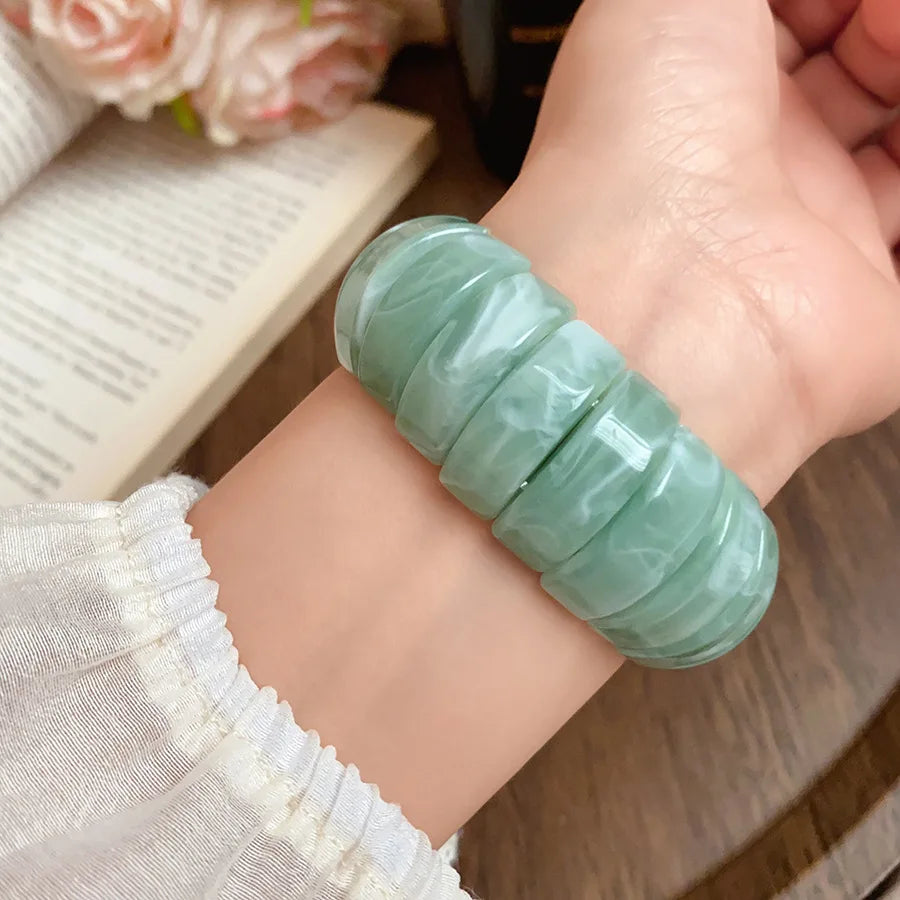 Acrylic Smudging Bangles for Women Unique Design Geometric Oval Elastic Stretch Bracelets Wide Bangles Jewelry Party Gifts