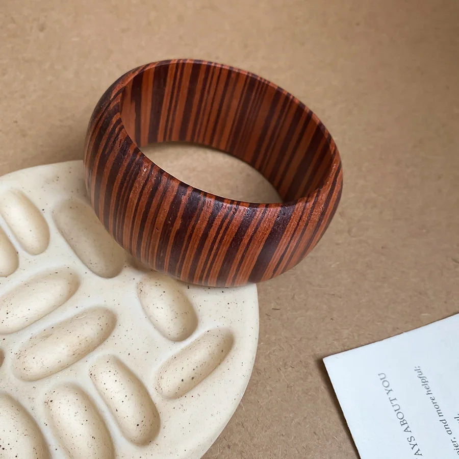 Natural Wooden 12 Styles Square Round Bracelet for Women Hip Hop Rivet Beads Wide Bangles Hand Jewelry Pulseras Mujer