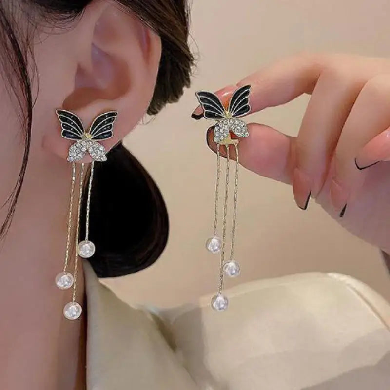 Silver Needle Vintage Green Crystal Butterfly Drop Earrings For Women Jewelry 2025 Trending Luxury Zircon Women's Earrings