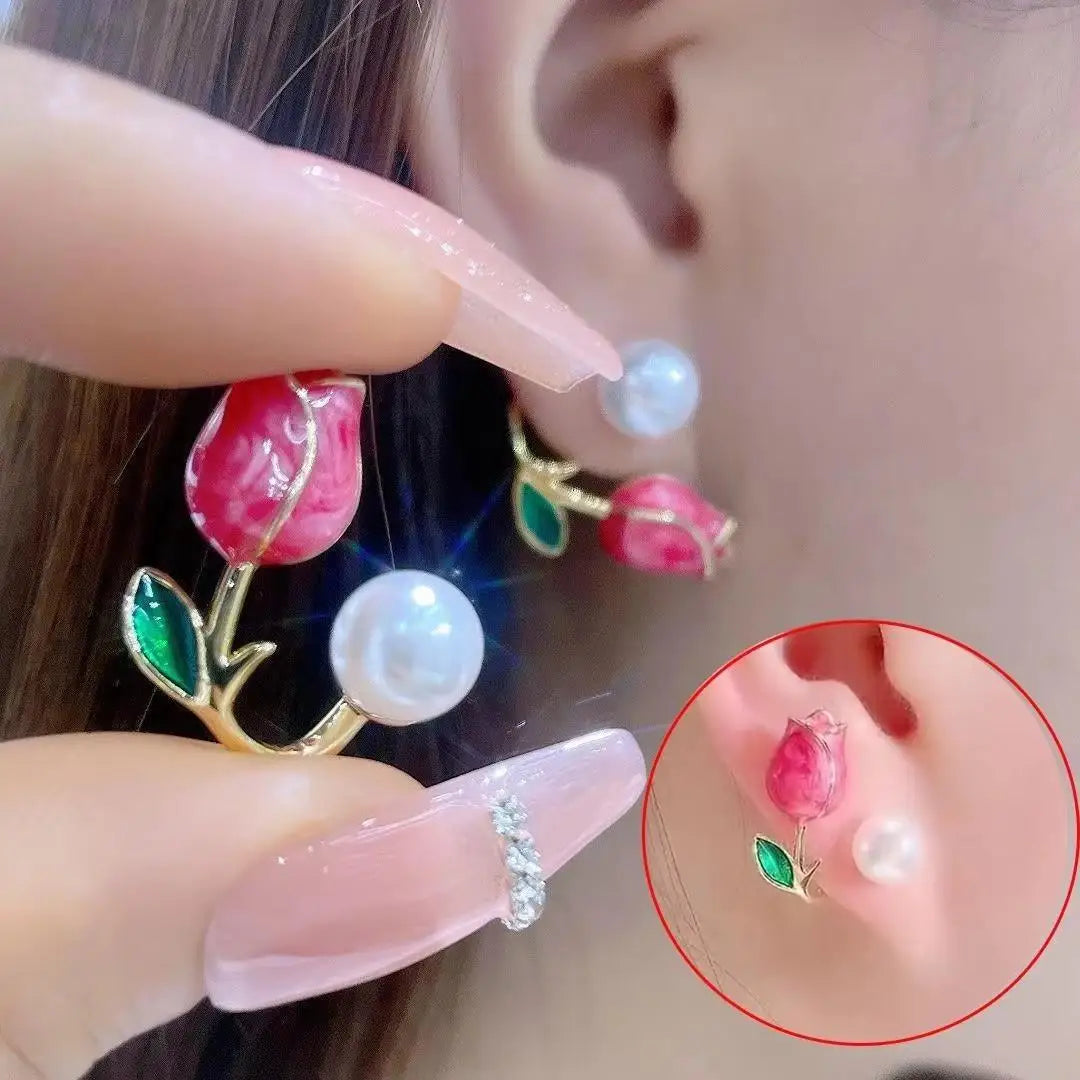 925 Silver Needle Vintage Brown Pearl Earrings For Women Jewelry 2025 Trending New Luxury Women's Red Ball Earrings gifts