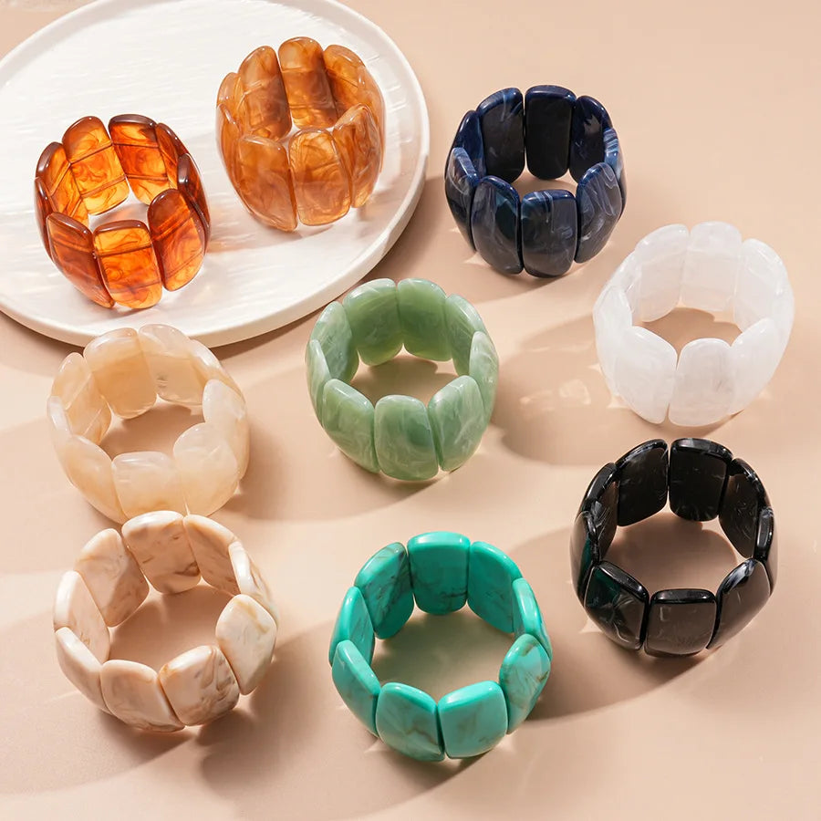 Retro Acrylic Smudging Bangles Bracelets Minimalist Geometric Rectangle Wide Chunky Elastic Bracelets for Women Hand Jewelry