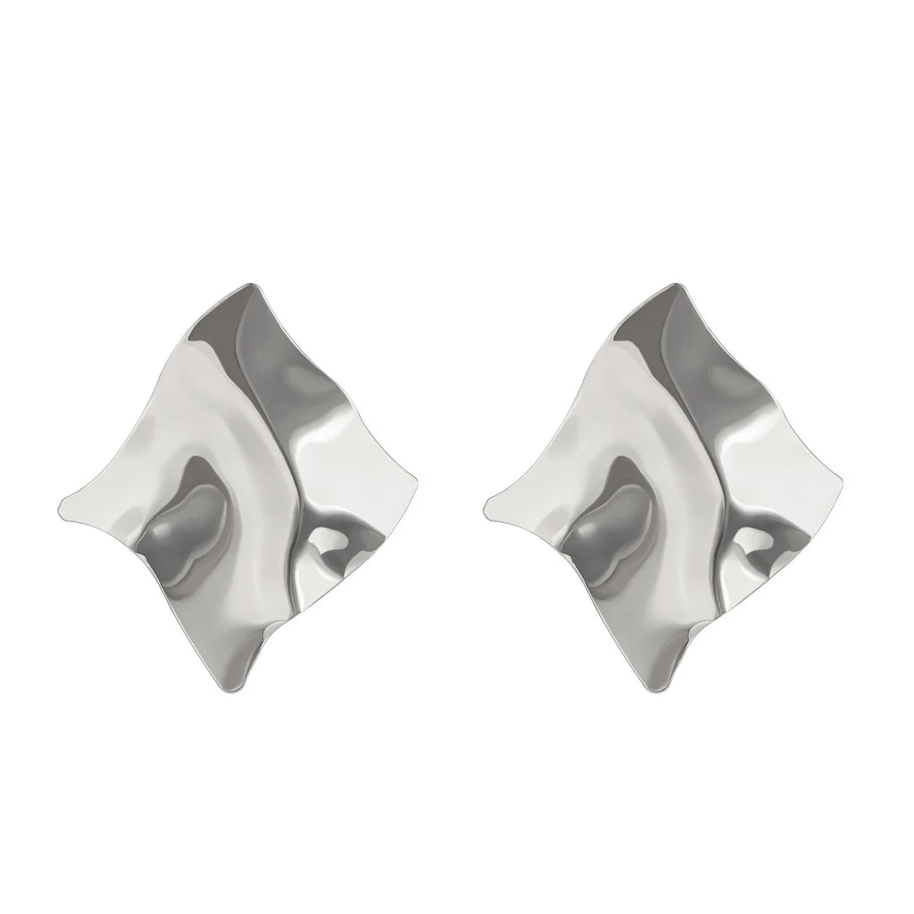 Stainless Steel Pleated Geometric Earrings For Women Jewelry Trending Vintage Women's Smooth Gold Color Stud Earrings
