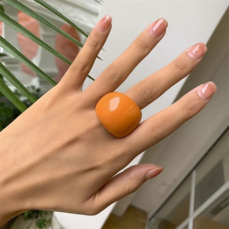 Classic Candy Color Acrylic Ring Exaggerated Geometric Ring Hand Jewelry Wholesale Women Accessories Irregular Rings for Women