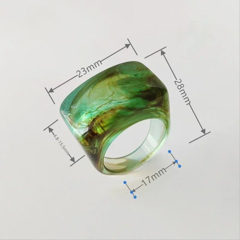 Fashion Creative Resin Acrylic Ring Vintage Simple Geometric Square Finger Rings for Women Jewelry