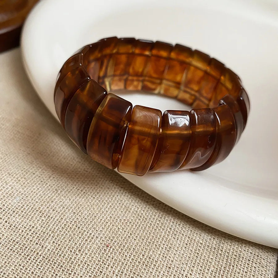 Acrylic Smudging Bangles for Women Unique Design Geometric Oval Elastic Stretch Bracelets Wide Bangles Jewelry Party Gifts