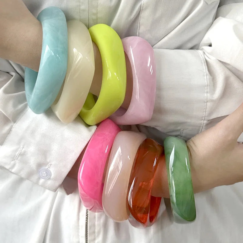 New Trend Acrylic Irregular Geometric Exaggerated Chunky Bangles for Women Resin Colorful Statement Bracelet Jewelry Gifts