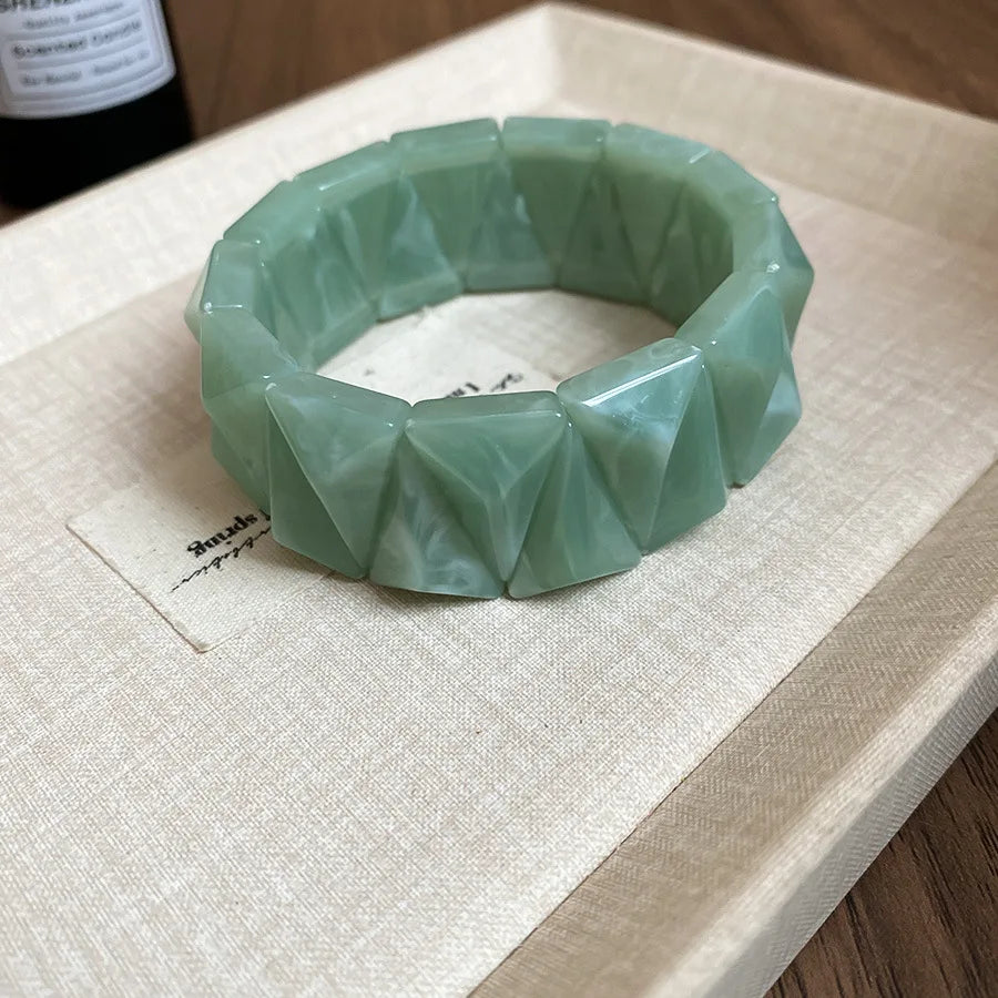 Acrylic Smudging Bangles for Women Unique Design Geometric Oval Elastic Stretch Bracelets Wide Bangles Jewelry Party Gifts