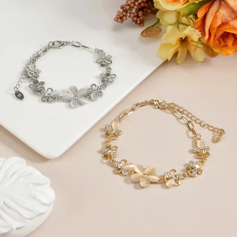 Fashion Flower Bracelet Crystals Chain for Woman Stainless Steel Bracelet for Women Jewelry