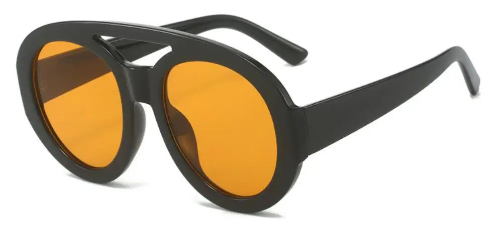 Vintage Oversized Sunglasses Women Luxury Brand Big Frame Sun Glasses Black Yellow Fashion Shades Double Bridges Round Glasses
