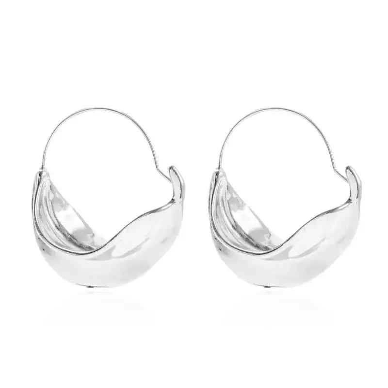Stainless Steel Pleated Geometric Earrings For Women Jewelry Trending Vintage Women's Smooth Gold Color Stud Earrings