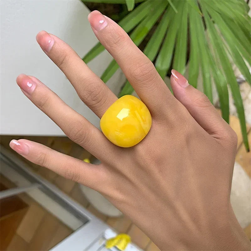 Classic Candy Color Acrylic Ring Exaggerated Geometric Ring Hand Jewelry Wholesale Women Accessories Irregular Rings for Women