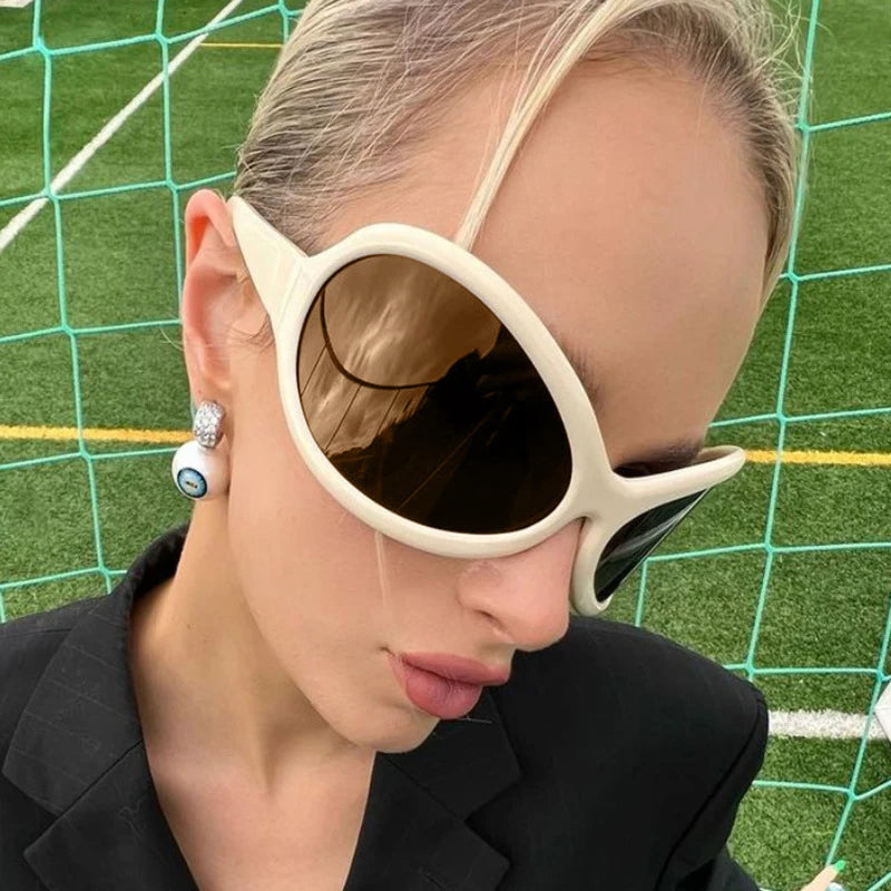 Cycling Fashion Y2K Punk Sunglasses Goggle New Women Men Oval Sports Sun Glasses Female Oversized Colorful Lens Eyewear UV400