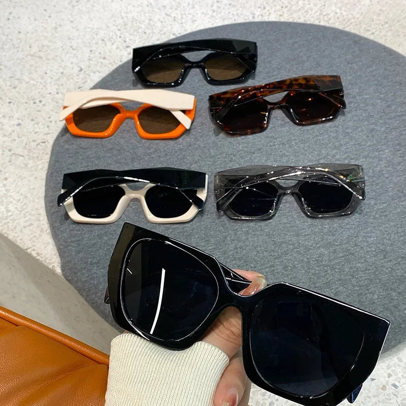 Vintage Brand Designer Polygon Sunglasses Women For Men Luxury Fashion Sun Glasses Trendy Punk Ladies Orange Big Shades