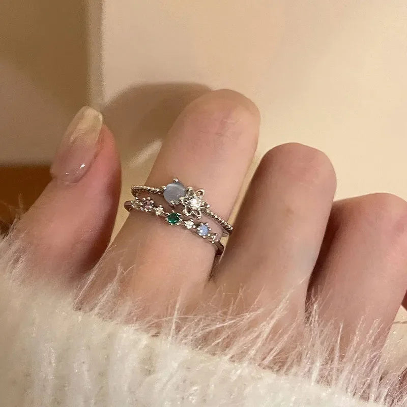 Fashion Jewelry Crystal Rings Heart Adjustable Ring Irregular Geometry Punk Vintage Rings Set for Women