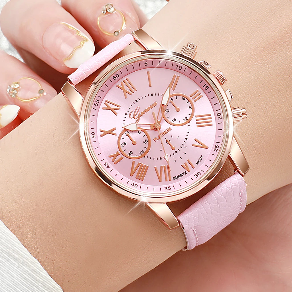 10PCS Women Watches Set Fashion Roma Dial Ladies Quartz Watch Casual Leather Band Wristwatches Relogio Feminino Reloj Mujer
