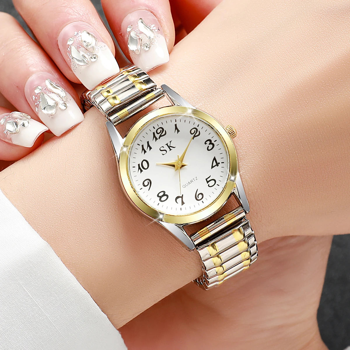 Elegant Small Dial Women Watches Fashion Elastic Strap Quartz Watch Reloj Mujer（Without Box）