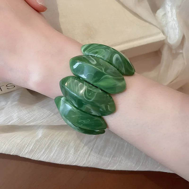 Acrylic Smudging Bangles for Women Unique Design Geometric Oval Elastic Stretch Bracelets Wide Bangles Jewelry Party Gifts