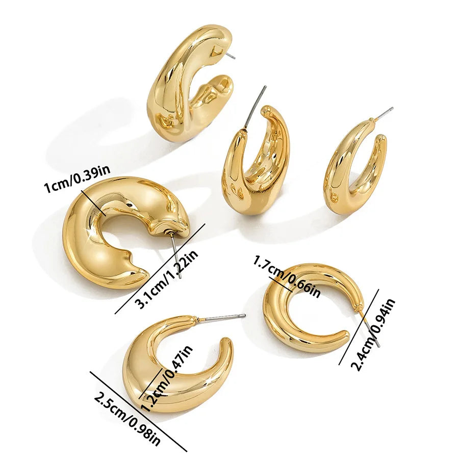 6Pcs Vintage Classic Geometry Glossy Ccb Gold Plated C Shape Hoop Earrings Set for Women Waterdrop Earing Fashion Jewelry